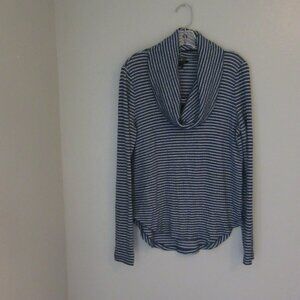 LUCKY BRAND Blue & White Cowl Neck Long Sleeve XS Pullover Top